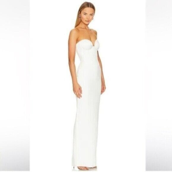 New Retrofete Luna Satin Strapless Maxi Corset Style Gown Dress White Size Large - Picture 9 of 9